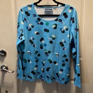 Karen Scott long sleeve, turquoise, polkadot, women’s shirt, size large